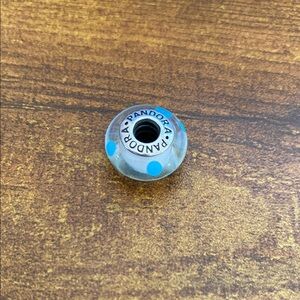 Pandora Jewelry White and Teal Polka Dot Murano Glass Bead Charm